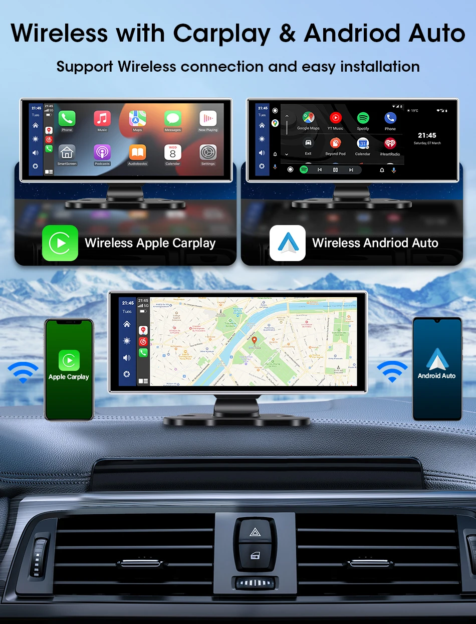 Srnubi AI Carplay Bildschirm GPS-Navigation 11,26 Zoll 4K Dashcam Android Auto Rückspiegel Videorecorder Multimedia-Player AUX – Detail 5