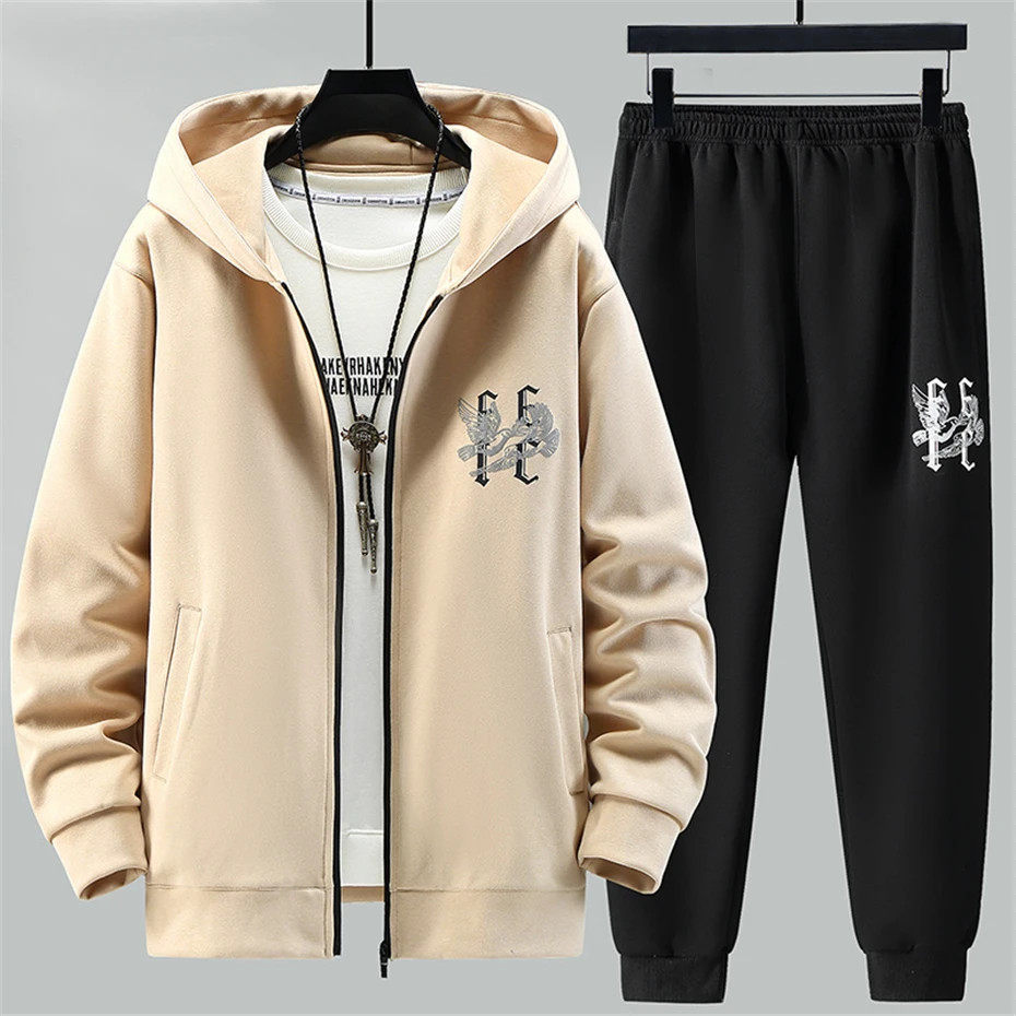 Spring Autumn Sets Men Sportswear Tracksuit Jogger Male Sweatpants Zippered Hoodie Suits Fashion Casual Sets Plus Size 10XL