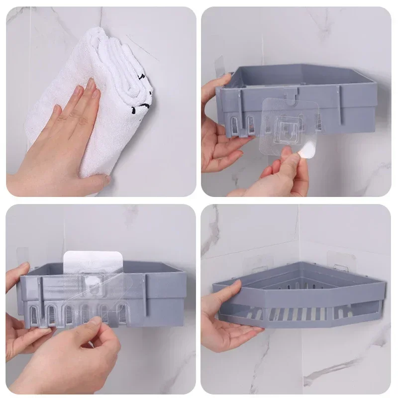 Bathroom Shelves No-drill Wall Mount Corner Shelf Shower Storage Rack Holder For Wc Shampoo Organizer Bathroom Accessories 2