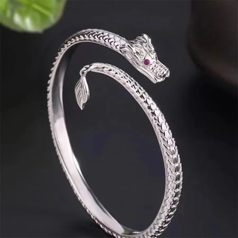 

Domineering Women's 999Sterling Silver Open Men's Snake Bangles New Personality European and American Fashion Couple Gifts
