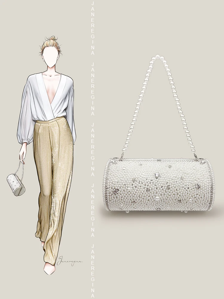 

Hxl Rhinestone Pearl Chain Dress Garment Bag Advanced Texture Niche Hand Carrying Handbag Pearl Dinner Bag