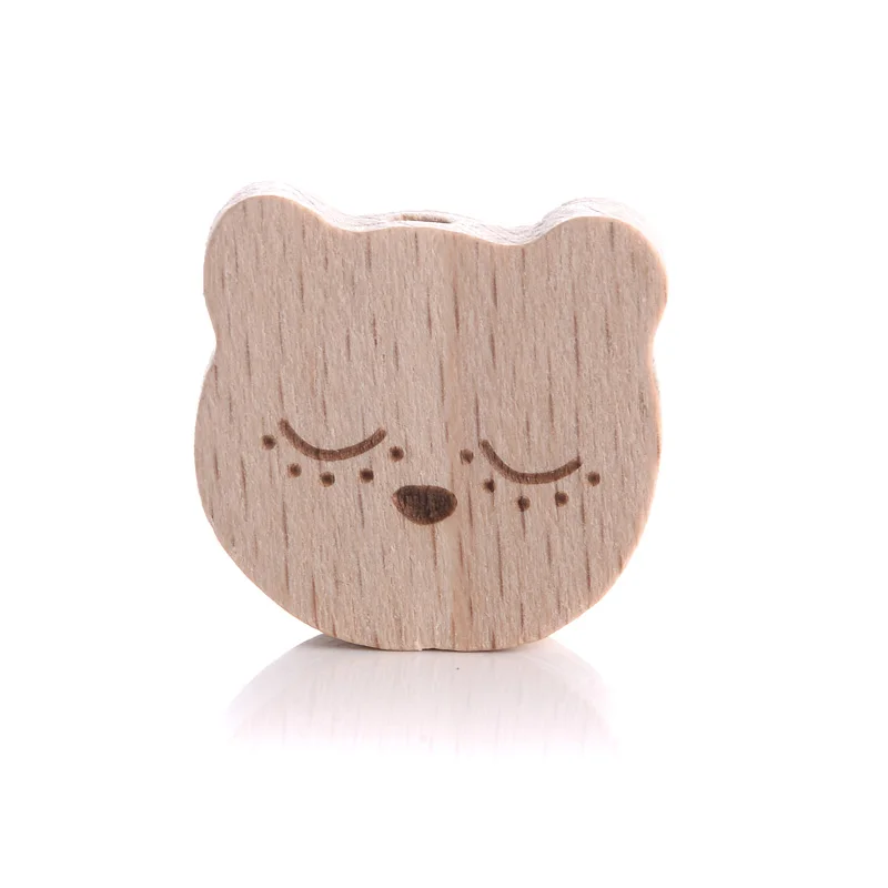 10Pcs Beech Beads Heart Butterfly Rainbow Elephant Flower Animal Wooden Beads for Bbay Chew Teether Beads Pacifier Clips Chain