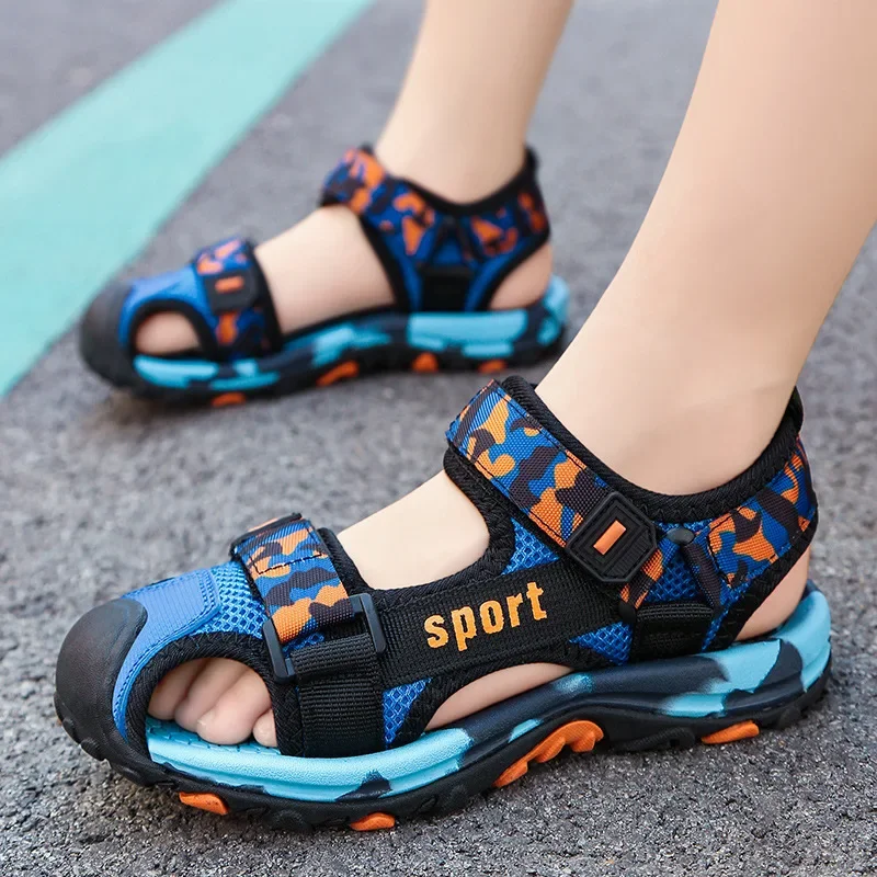 

Boys' Sandals 2023 Summer New Children's Baotou Beach Shoes Medium Large Kids Soft Sole Anti Slip Wear Resistant Sandals 7-12y +