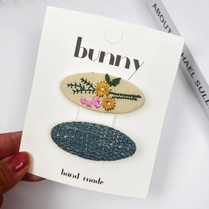 Einfache Neue Süße Mädchen Kinder Haar Clips Oval Gestickte Blume Prinzessin Kinder Kopfbedeckungen Koreanische Nette Baby Frau Gebrochene Haarnadel – Detail 7
