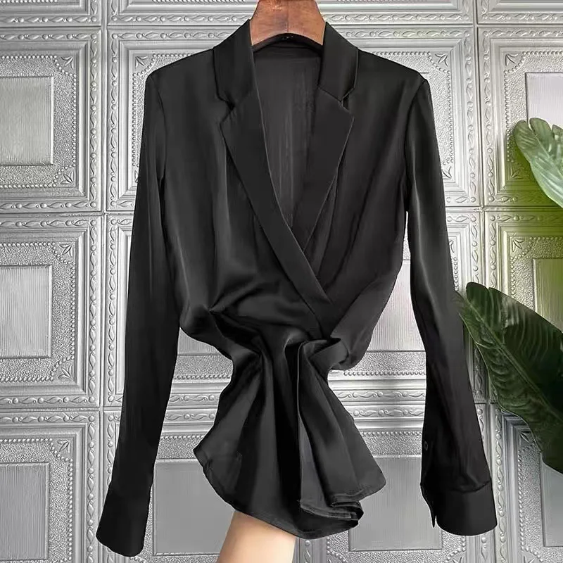 

Рубашки, черный костюм, воротник, блузка с длинным рукавом, женские топы, Camisas De Mujer