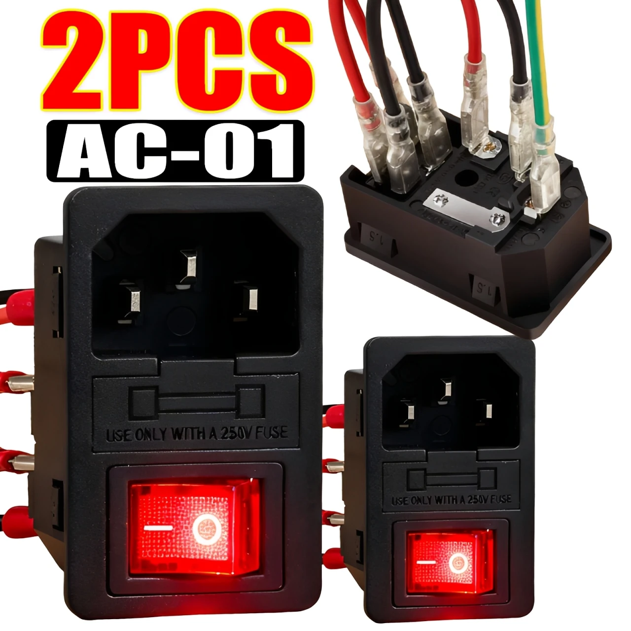 Switch Rocker Fuse Red Rocker Switch IEC320 C14 Input Power Outlet Fuse Switch Connector ...