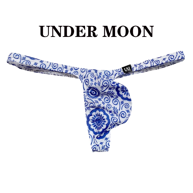 Male Underwear New low waist men's thong thin ice silk printed men's protruding bag comfortable T-pants sexy floral panties