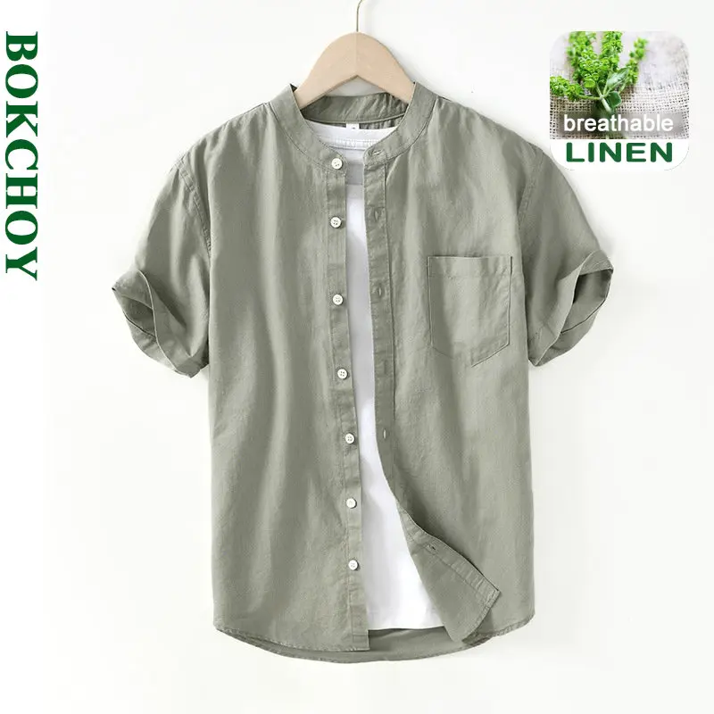 

Summer New Cotton Linen Casual Shirt for Men Clothing Thin Breathable Streetwear BL989