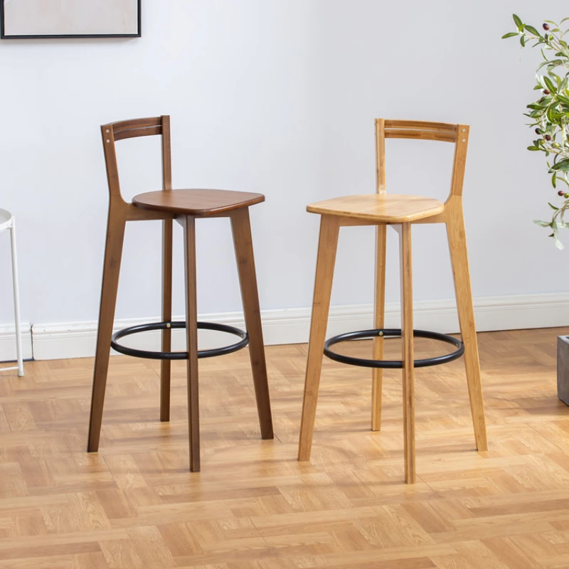 

Minimalist Modern Bar Chairs High Stools Backrests Front Desk Milk Tea Shops Chairs Island Benches Bamboo Home Furniture YX50BC