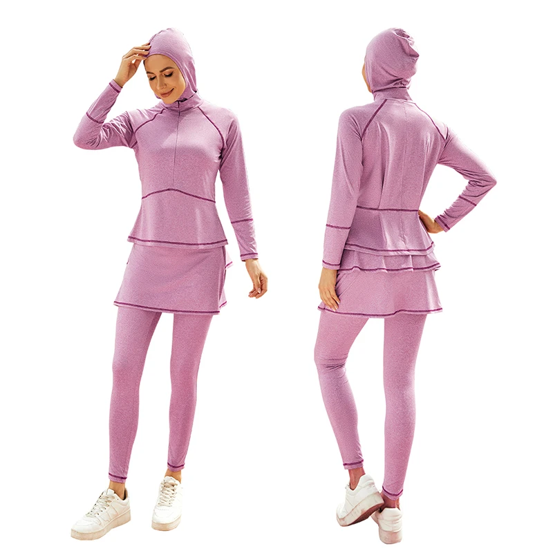 New burkini Muslim Women's swimsuit Pink sports outdoor three-piece Swimsuit cap Swimsuit skirt pants cover sunblock