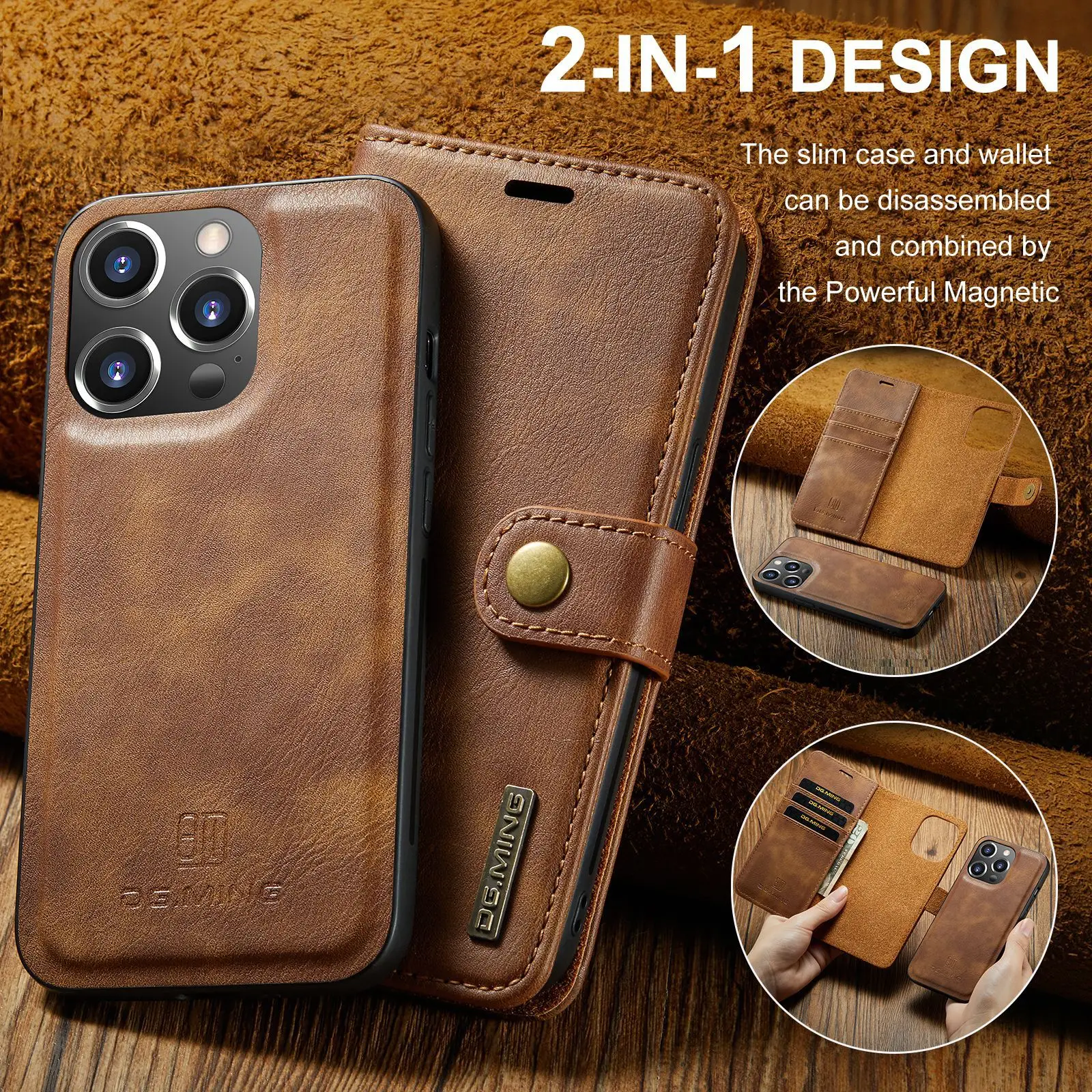 Versatile Detachable Leather Wallet Case with Magnetic Card Holder