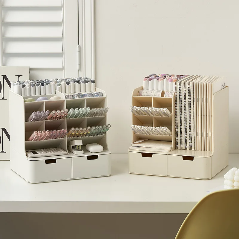 

Large Capacity Multifunctional Desktop Storage Box Stationary Box Students Desk Stationery Storage Pen Holder with Bookshelf