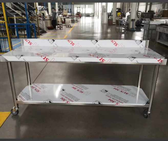 Stainless steel tables made of commercial kitchen steel, with shelves and wheels, suitable for hotels and restaurants
