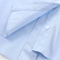 Autumn New European and American Loose Collar Curled Wide Sleeve Cotton Blended Buckle Poplin Shirt - Image 4