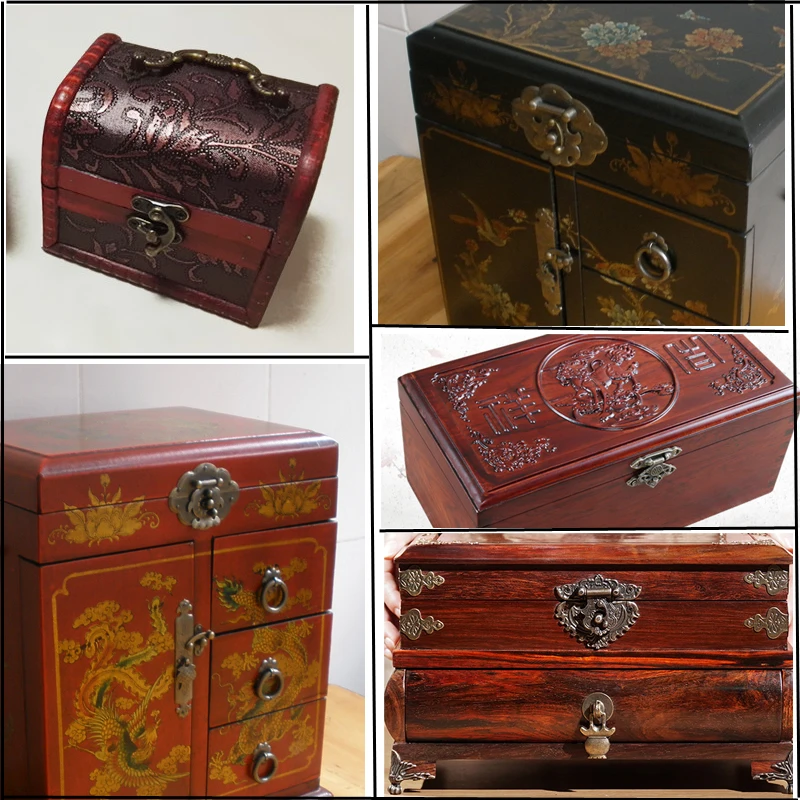 Antique Bronze Hasp Vintage Decorative Latch Jewelry Wooden Box Buckle Pad Chest Lock Cabinet Buckle Retro Furniture Hardware 1x furniture hardware,jewelry box hasps,decorative latches