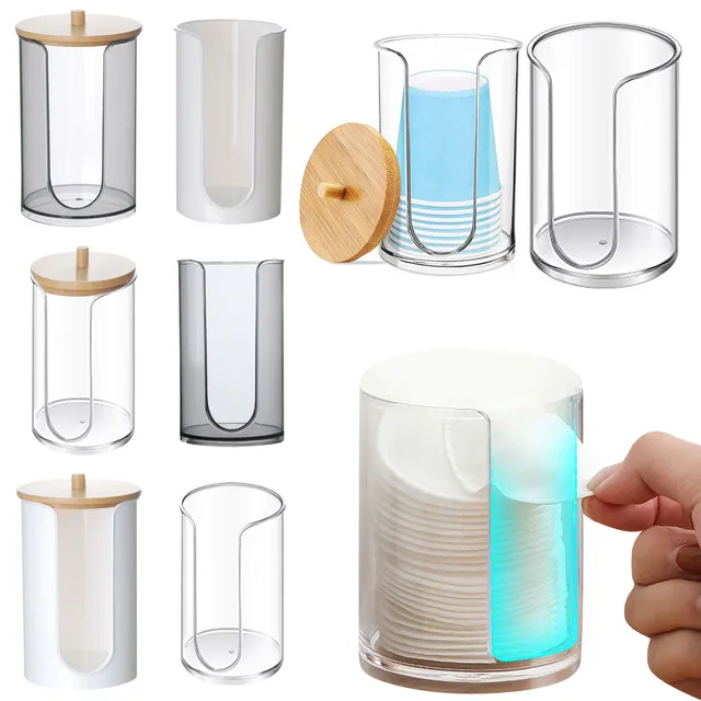 Smink Szervező Kozmetikai Tároló Doboz Fürdőszoba Jar Pamut Tampon Pad Ékszer Bambusz Borító Kerek Tárolóedény