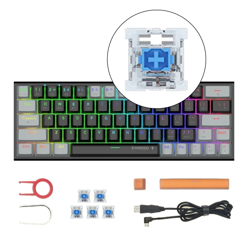 

Mechanical Keyboard 63 Keys 14 RGB Backlit 2.4G BT5.0 Wireless Optical Switches