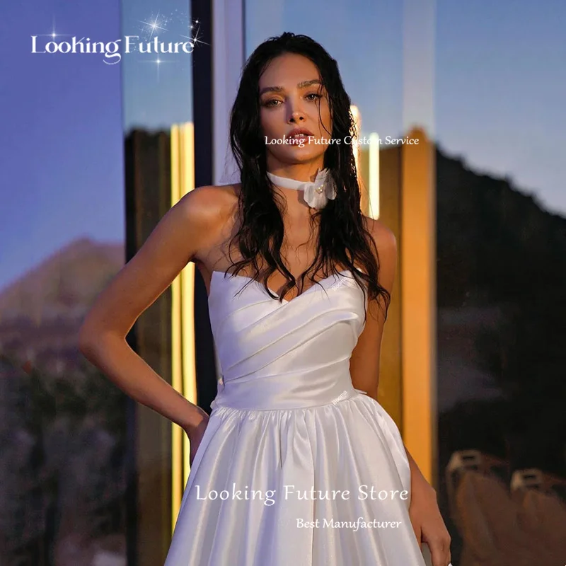 Boho A-Line Mini Satin Sweetheart Wedding Dress Simple Sleeveless Pleat Sexy Open Back With Button Short Bridal Cowns Customized 10 Sc7d83a27e5824a3b95b4369105759fed5