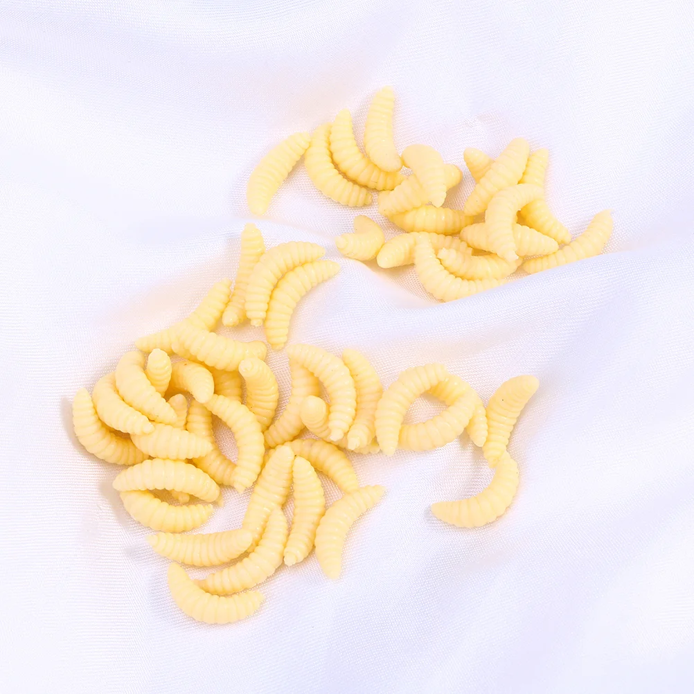 

100pcs Bait Plastic Bionic Worms Fishing Lure Bread Worm Insect Bait Ice Fishing Tackle (Beige)