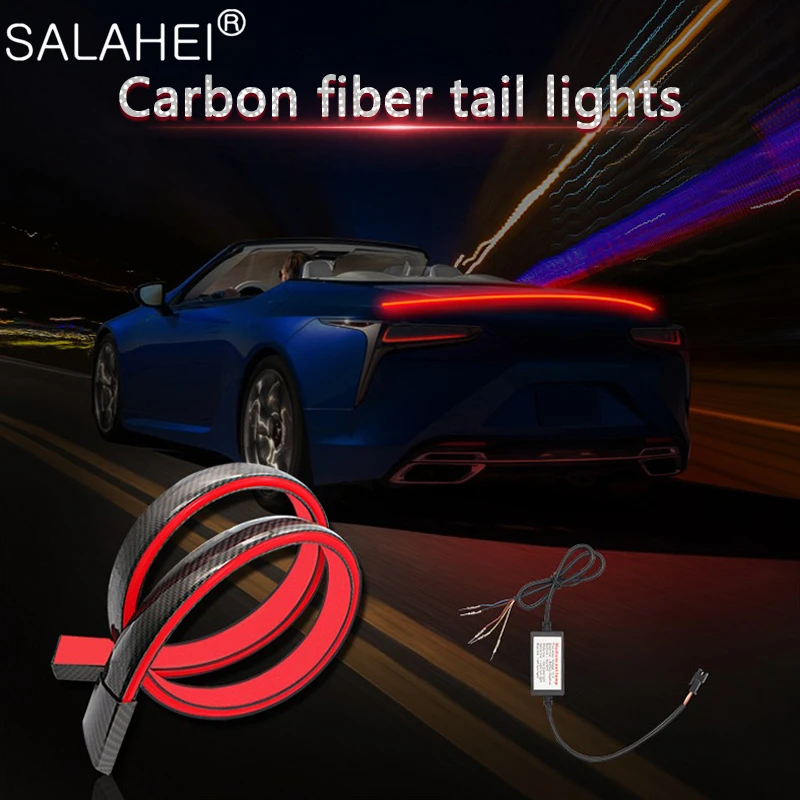 자동차 리어윙 브레이크 DRL 램프 경고등, 탄소 섬유 범용 LED 자동차 스포일러, 리어 테일 윙, 자동 브레이크 방향 지시등, 12V