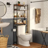 Over The Toilet Storage Rack, 4 Tier Bathroom Organizer Over Toilet, Freestanding Space Saver Toilet Stand with 2 Hooks, 1