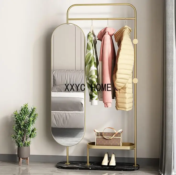 

Floor mounted rotating full body fitting mirror multifunctional clothes rack to store integrated marble household wearing mirror