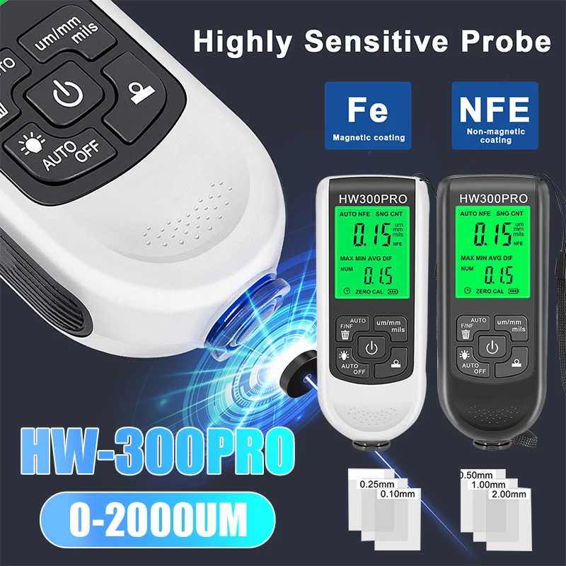 0-2000UM Thickness Gauge High-precision LCD Digital Automobile Film Thickness Meter Car Paint Coating Tester Gauge