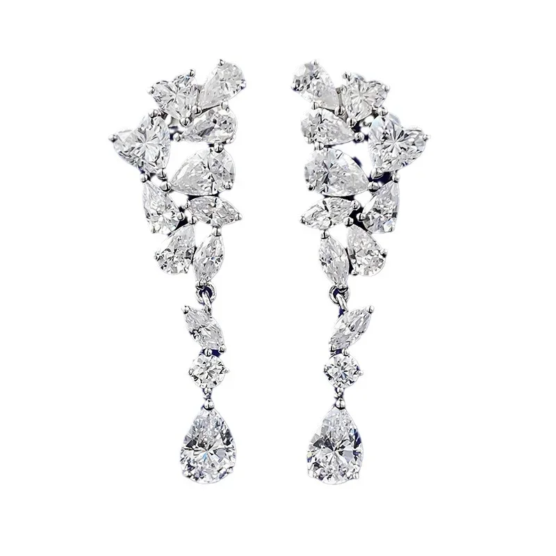 

Spring Qiaoer 100% 925 Sterling Silver Marquise Cut Lab Sapphire Gemstone Sparkling Flower Drop Earrings Gifts Jewelry