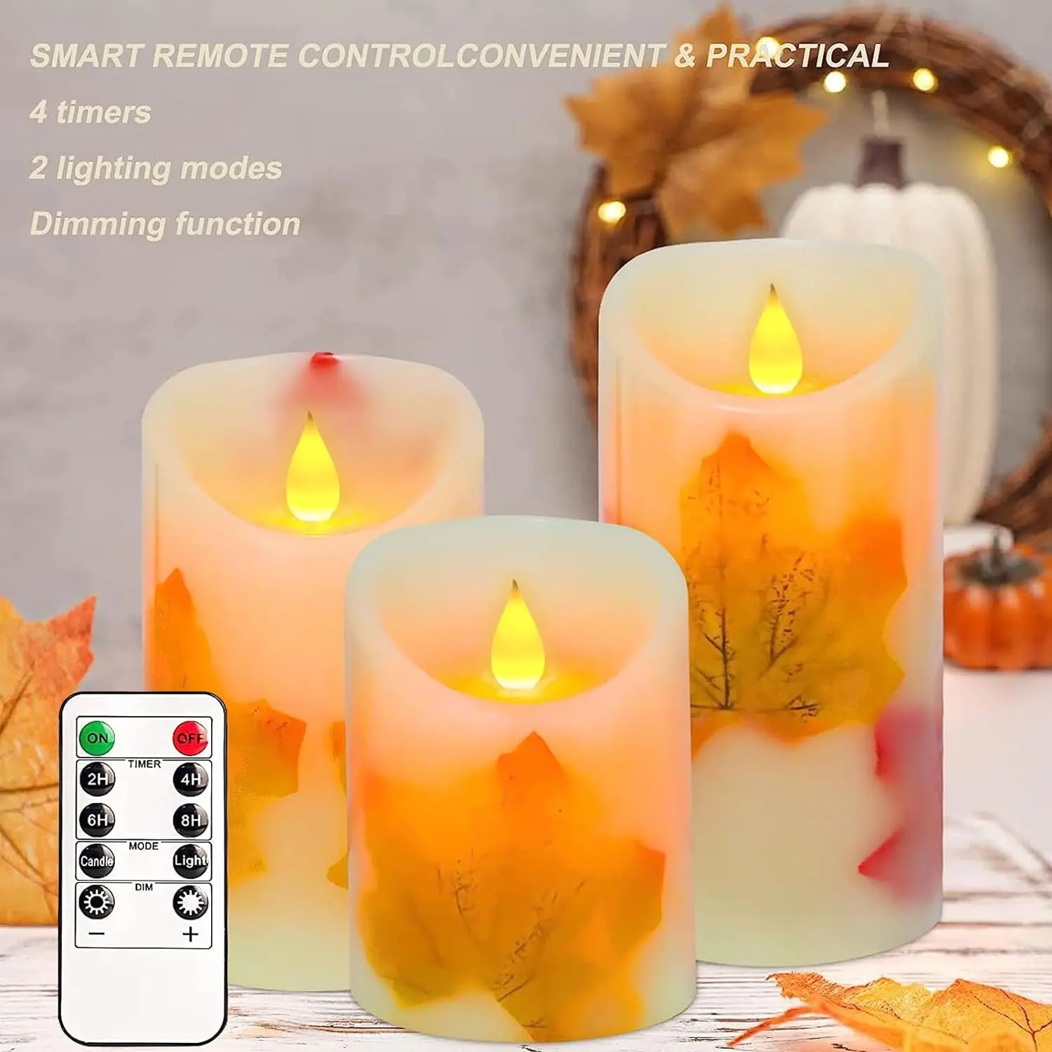 Autumn Glow Flickering Flameless LED Candle Set with Remote & Timer