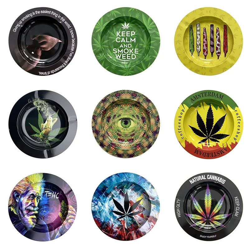 

Bar Office Ashtray Round Tinplate Metal Creative Personality Portable Tobacco Cigarette Tray Storage Tray Cigar Ashtray