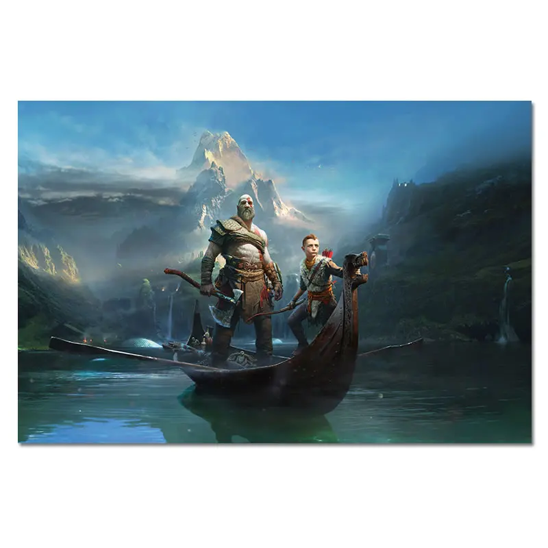 God Of War 4 Kratos E Atreus Game Wall Print Art Canvas Poster Per La Decorazione Del Soggiorno Home Wall Decor Picture