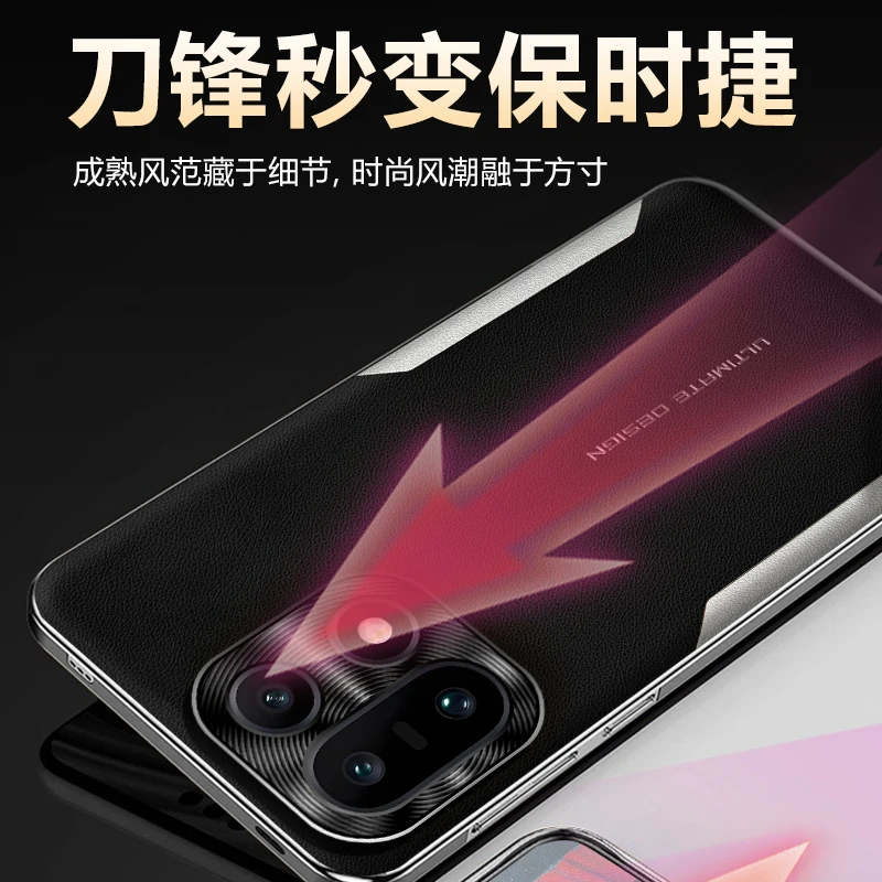Luxury Matte Leather Texture Case with Electroplated Frame and Glare Camera Protection