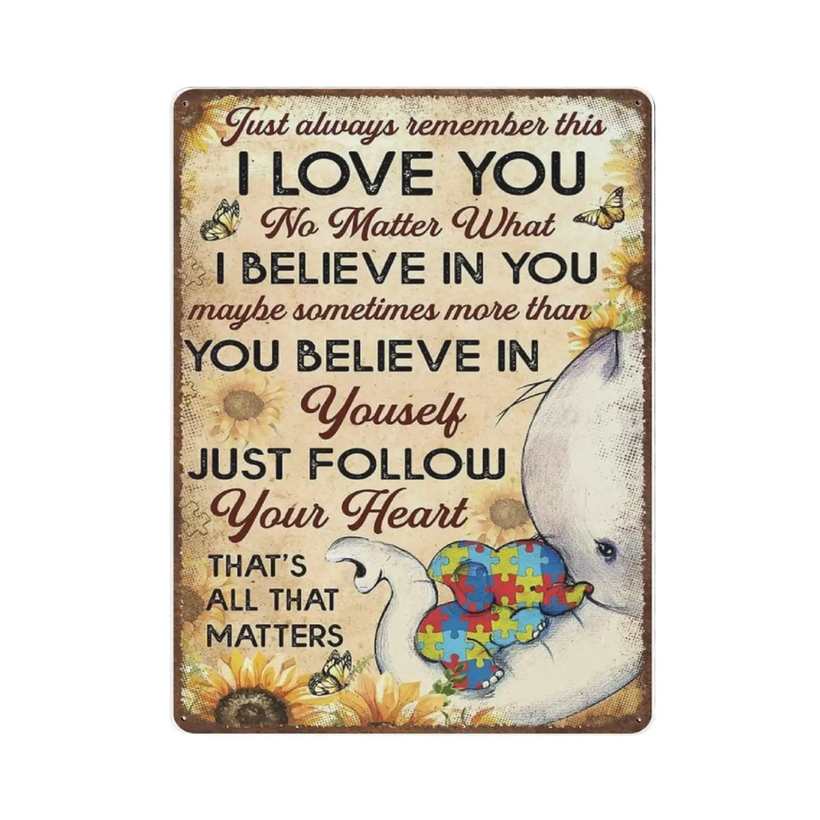 

Vintage Metal Tin Sign Plaque,Autism Awareness Elephant Just Always Remember I Love You Wall Art,Man cave Pub Club Cafe Home Dec