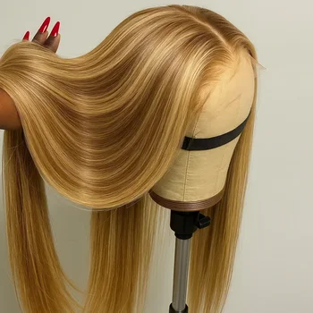 Highlight Front Wigs Human Hair Pre Plucked Hairline 4/27 5x5 Glueless Lace Straight Wig Human Hair Wigs For Women 250 Density 1