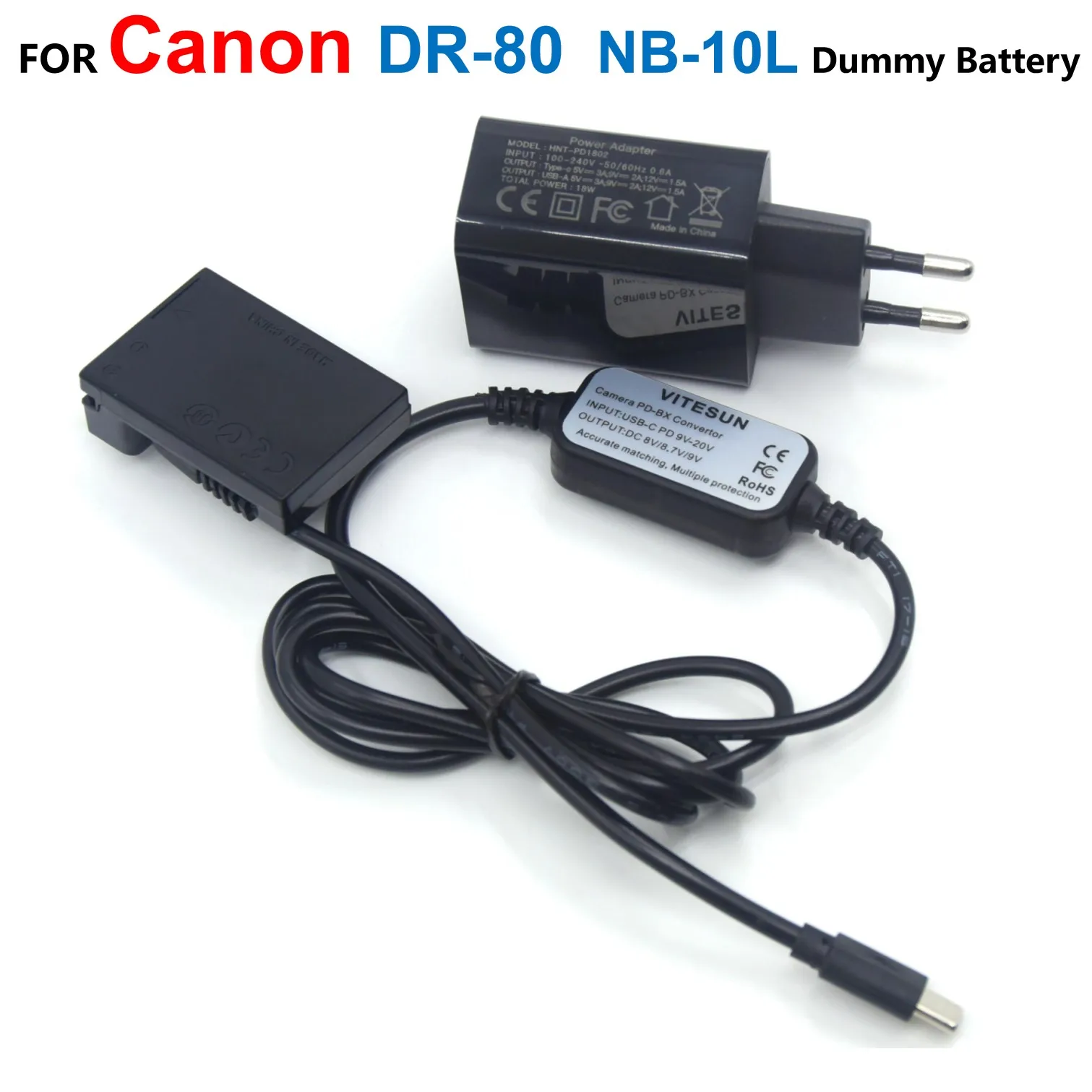 Dr-80 Dc Accoppiatore Nb-10L Batteria Fittizia + Cavo Di Ricarica Usb Type-C + Caricatore Pd Per Canon G1X G3X G15 G16 Sx50 Sx60 Hs Sx60Hs Sx50 Hs