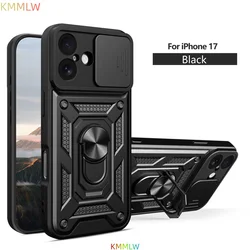 Shockproof Armor Phone Case with Car Holder and Camera Lens Protection - iPhone 17 (Black)