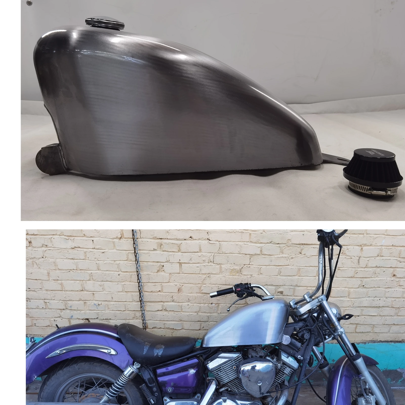 Per Yamaha Dragstar 250. Serbatoio Carburante Benzina Argento Non Verniciato Da 12 Litri Con Tappo