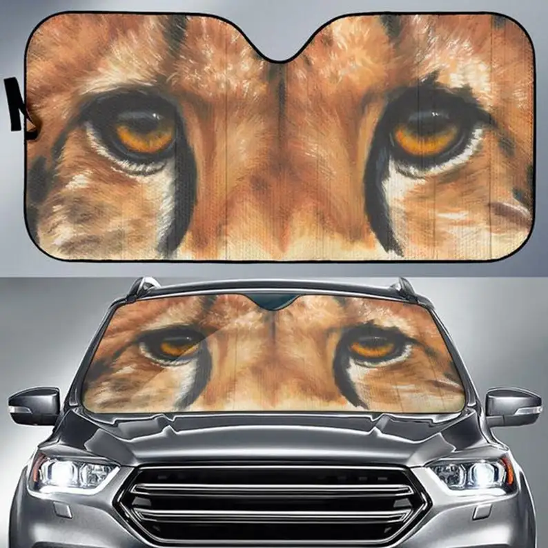 

Car Sun Shade with Lion Eyes Print, Auto Sun Shade a unique Gift for Lion Lovers.
