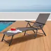 Set of 2 Patio Adjustable Chaise, 5 Back & 2 Leg Positions Adjustable Textiline Outdoor Reclining Lounger Chairs 3