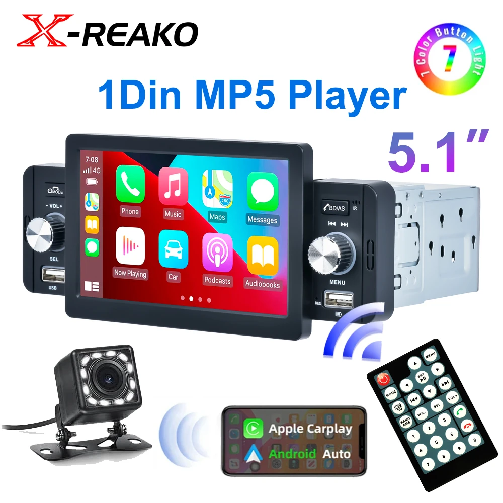 Ervaren persoon voorzien hebben X-reako 5 Inch Car Radio Mp5 Carplay 1 Din Bluetooth 5.1" Hd Autoradio Auto  Audio Control Mirror Link For Apple Carplay - Car Radios - AliExpress