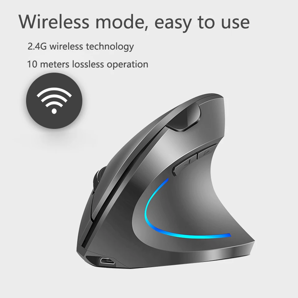 Mouse verticale senza fili 2,4 GHz per ergonomico, ricaricabile, con 4 Mouse verticale senza fili 2,4 GHz per ergonomico, ricaricabile, con 4