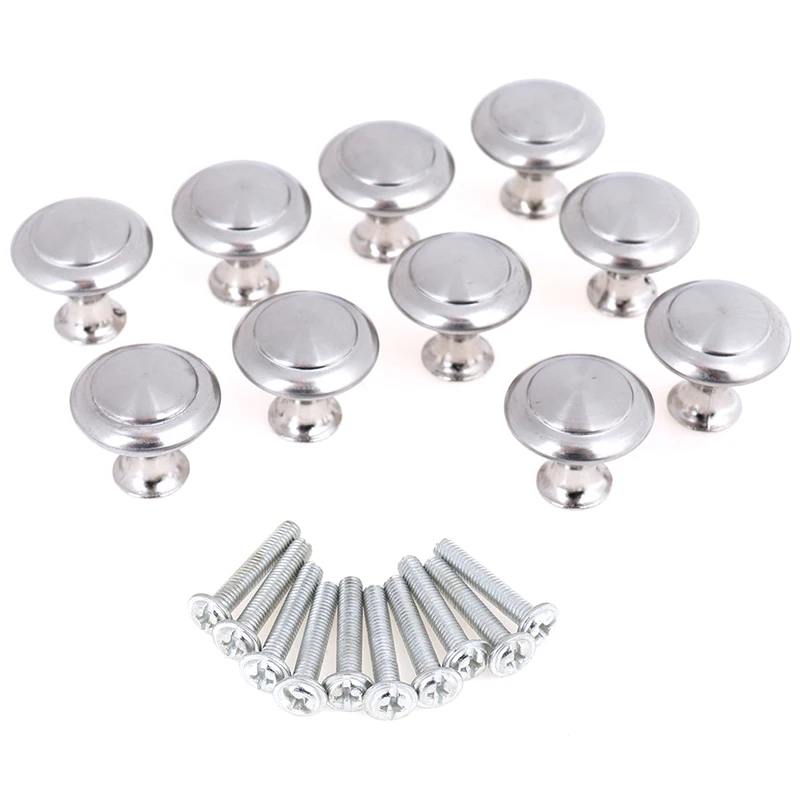 10pcs/set Round Cabinet Knobs Stainless Steel Drawer Knobs Kitchen Cupboard Pull Handles Furniture Hardware Accessory