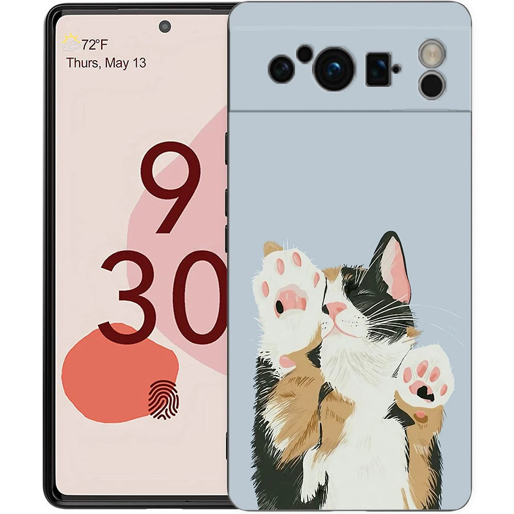 Charming Cat Design Soft TPU Bumper Phone Case - Black Cover