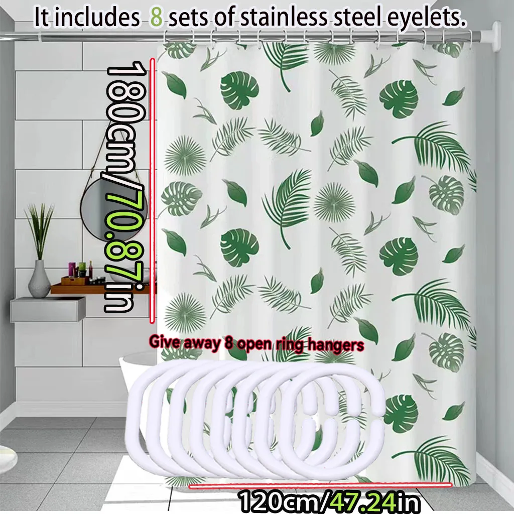 Simple Wind Green Leaves Badezimmer-Duschvorhang, schützende Trennwand, schnell trocknend, kann abgewischt werden, leicht und blickdicht – Detail 2