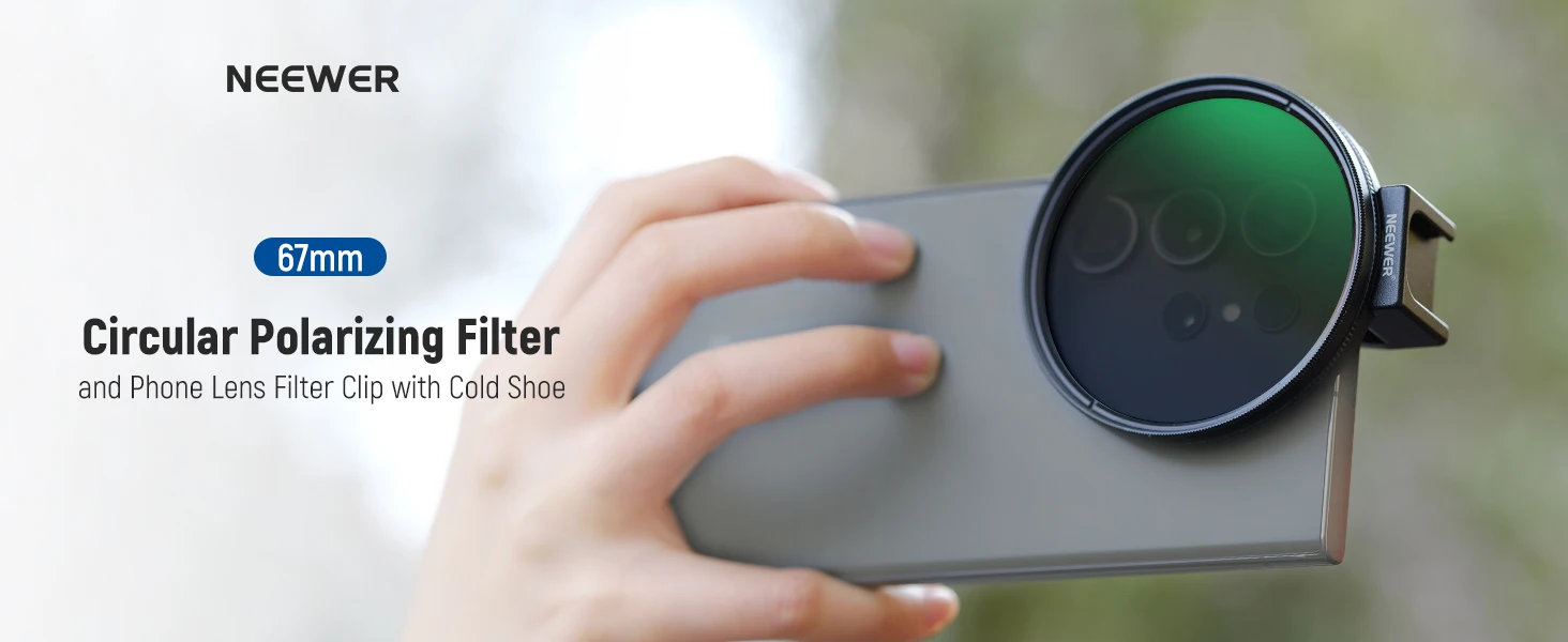 NEEWER FL-41 67mm Polarizer Lens with Metal Phone Clip Universal Smartphone Comp