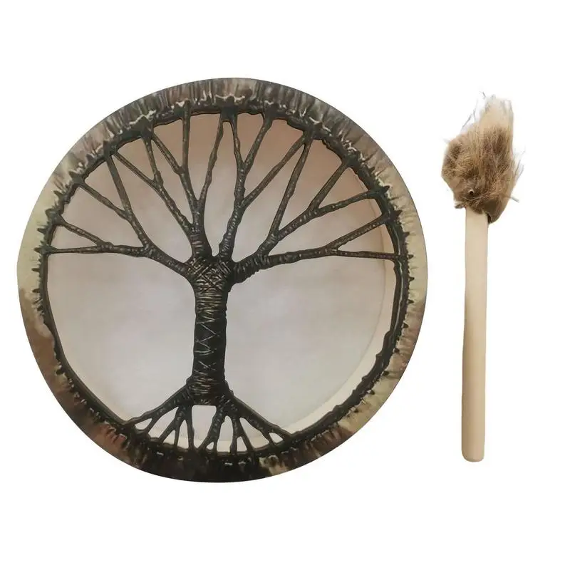 Shamanic Drum 10 Inches Circle Hand Drum With Bear Pattern Small Instruments With Drumstick For Women Men Boys Girls Adults