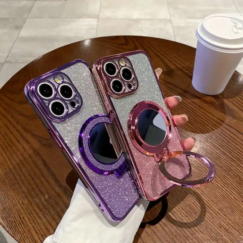 Luxurious Mirror Glitter Ring Holder Phone Case - Soft Cover with Premium Design