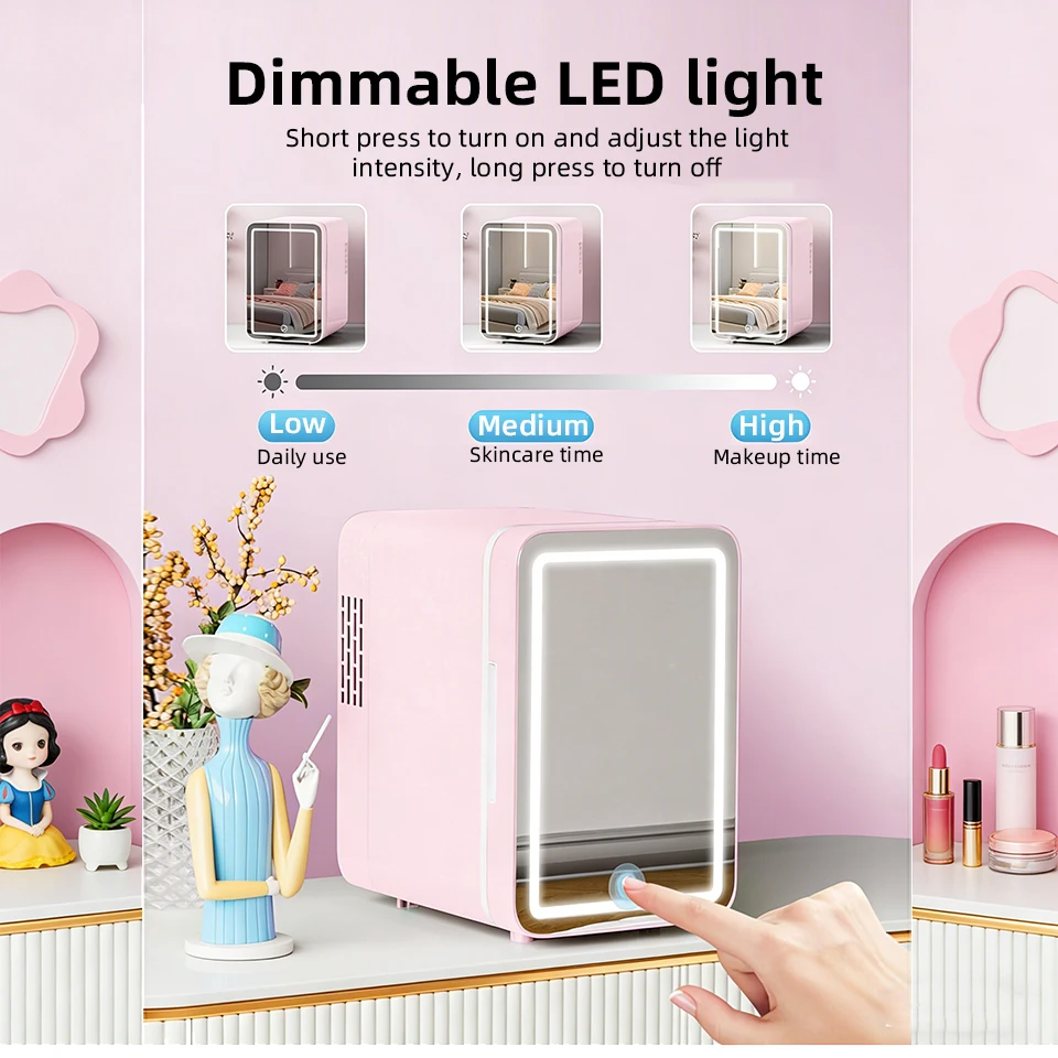 E-ACE 6L&9L Car Beauty Refrigerator Mini Cosmetics Refrigerator With Makeup LED Lights Home 12V&220V Car Dual-use Insulated Box 3