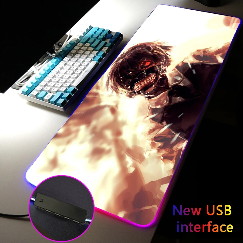 

Anime Tokyo Ghoul RGB Mouse Pad Kaneki Ken Multiple Interfaces DeskMat Backlight Typec Interface Rug Gaming Accessories MousePad