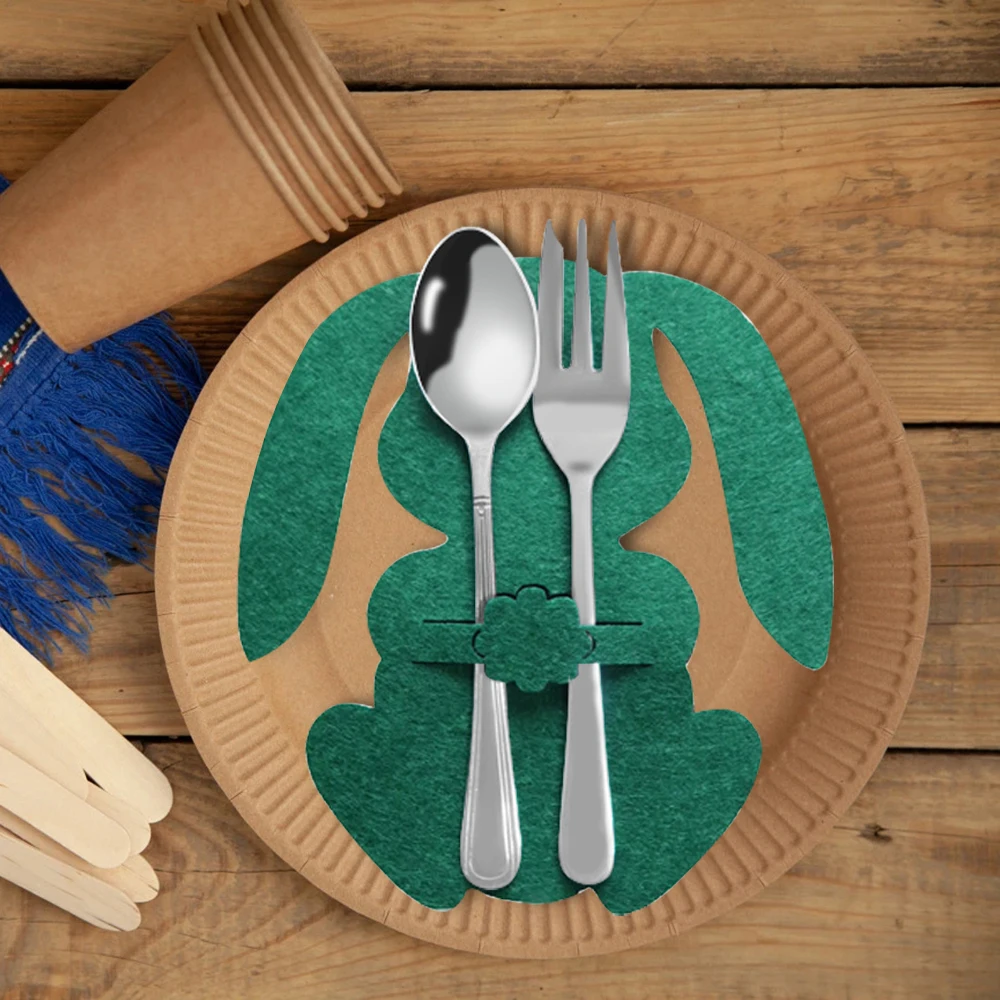 Easter Knife Fork Holder Felt Bunny Cutlery Bag Tableware Accessories Dinner Table Supplies 4PCS/set